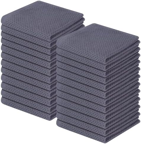 Homaxy 100% Cotton Waffle Weave Kitchen Dish Cloths 24-Pack, Dark Grey