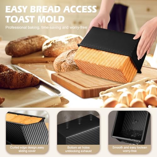 2.2lb Pullman Loaf Pan with Lid, Nonstick Carbon Steel Square Bread Pan for Baking Shokupan, Sandwich, Pain de Mie & Sourdough – Includes 6 Bonus Tools