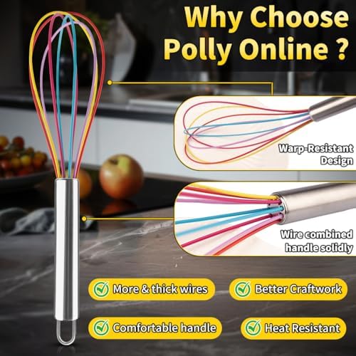 Silicone Whisk Set,Stainless Steel Handle Whisk 8" 10" 12" Rubber Whisks Cooking Non Scratch High Heat Resistant,Balloon Egg Beater for Whisking,Beating,Blending Ingredients,Mixing Sauces,Rainbow