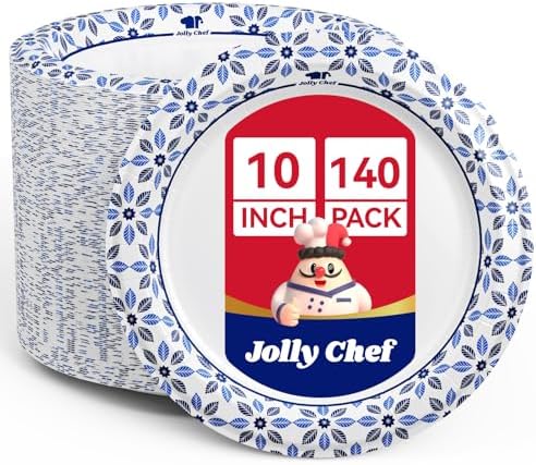 JOLLY CHEF 10 inch 140 Pack Disposable Paper Plates