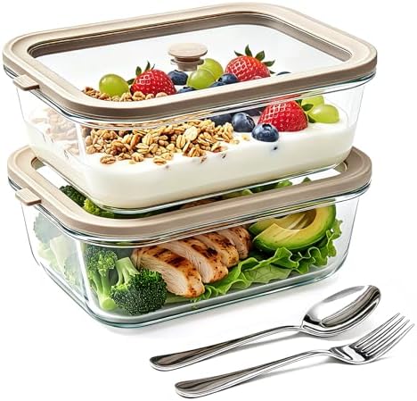 50 oz Glass Food Storage Containers with Glass Lids, 2 Pack