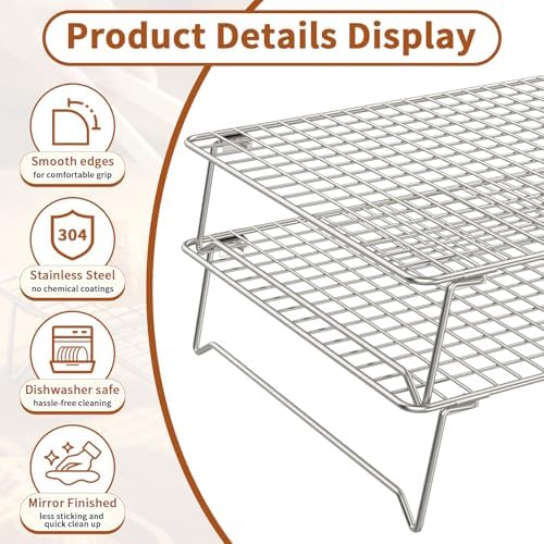 2-Tier 304 Stainless Steel Cooling Rack for Baking, 13"x9"x2.17"