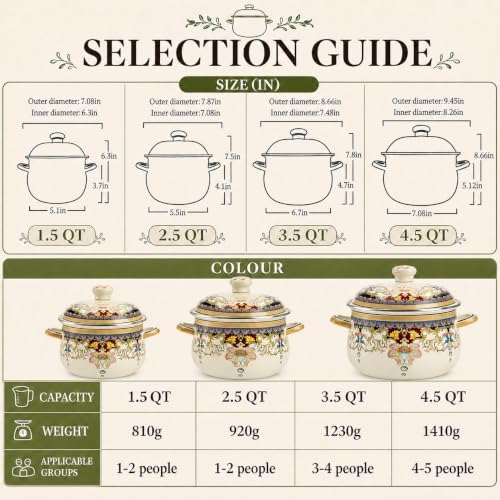 3.5 Qt Enamel Stock Pot with Lid, Floral Soup Pots for Cooking