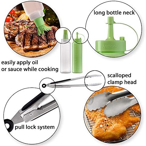 Metal Spatula and Scraper Set - Griddle Accessories kit - Grill Tongs Flat Spatula Pancake Flipper Hamburger Turner Squeeze bottles Set - Metal Utensil Great for BBQ Grill Flat Top Cast Iron