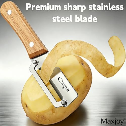 Maxjoy Vegetable Peeler, Stainless Steel Wooden Handle for Potato, Fruit