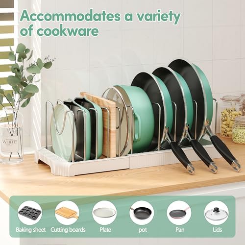 Expandable Pan Organizers Inside Cabinet with 10 Dividers White