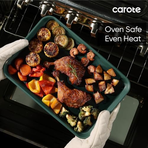 CAROTE 3-Piece Baking Sheet, Nonstick Cookie Sheets, Olive Green