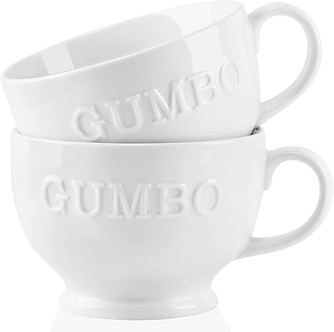 Jumbo Soup Mugs, Soup Bowls with Handle, 26 Ounce Ceramic Coffee and Cereal Mugs, Set of 2, White