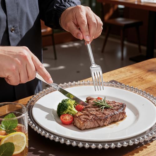 WDF 360 Pieces Silver Plastic Silverware- Disposable Flatware - Heavyweight Plastic Cutlery- Includes 120 Forks, 120 Spoons, 120 Knives for Christmas