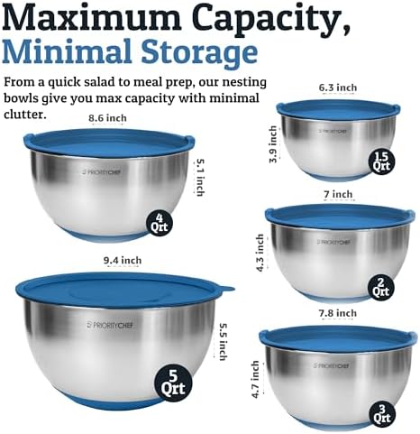 28pc Stainless Steel Mixing Bowls with Lids Set, 1.5-5 Qt, Blue