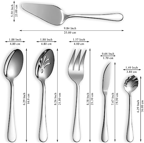 Berglander Silverware Serving Set 6 Pieces, Stainless Steel Serving Spoons Set, Flatware Serving Set, Serving Utensils Set Easy to Clean and Dishwasher Safe