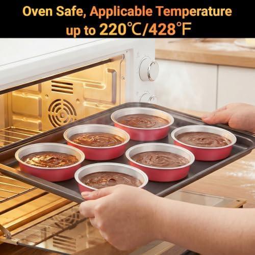 Beasea Aluminum Foil Mini Tart Pans, 100 Pack 7.3oz 215ml Disposable Baking Cups Only, 4" Mini Foil Ramekin Cups No Lids Baking Pie Tin for Cheesecake Fruit Pie Tart - Grapefruit Pink