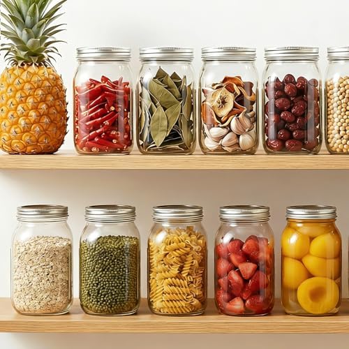 Showvigor 32oz Regular Mouth Mason Jars 2-Pack with Airtight Lids, Glass Canning Jars for Meal Prep, Overnight Oats, Jam & Food Storage, BPA-Free Clear Glass Jars for Canning, Fermenting & DIY Crafts