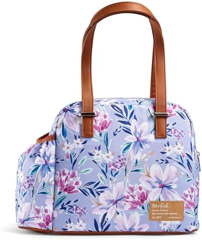 Fit & Fresh Lunch Bag For Women, Insulated Womens Lunch Bag For Work, Leakproof & Stain-Resistant Large Lunch Box For Women With Bottle Pocket, Long Straps, Zipper Closure Laketown Bag Floral Lilac