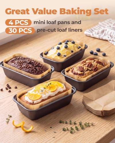 Bake Choice 4 Pack Mini Loaf Pans with 30PCS loaf liners