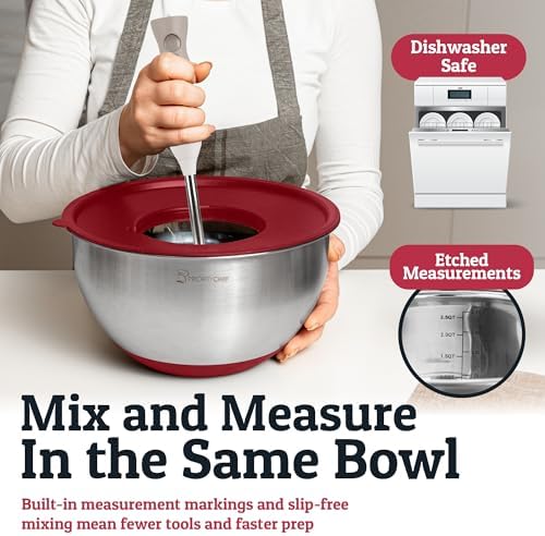 28pc Stainless Steel Mixing Bowls with Lids Set, 1.5-5 Qt, Red