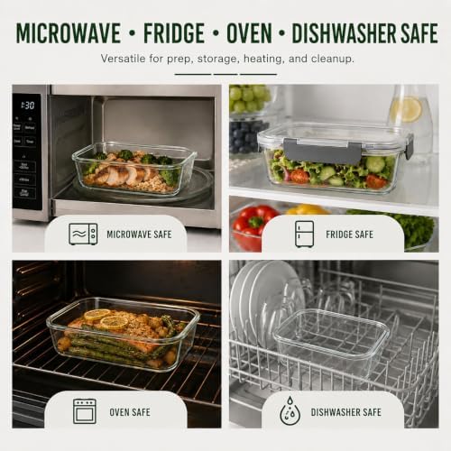 10 Piece Glass Food Storage Containers with Lids, Meal Prep Containers Set