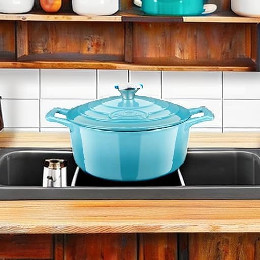 La Cuisine Enameled Cast Iron Dutch Oven Casserole Pot with Lid Internal Matt Black Enamel Coating for baking bread 2.1 QT 7.8" /20cm Ø, GlassTop, Oven-Safe 550°F/276°C Teal