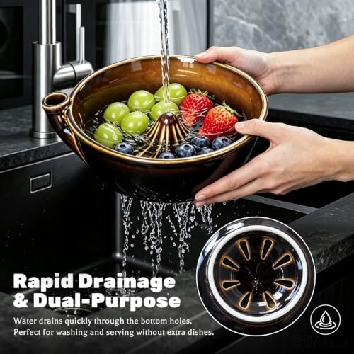 Ceramic Berry Washing Bowl with Auto-Spin Swirl Drainage