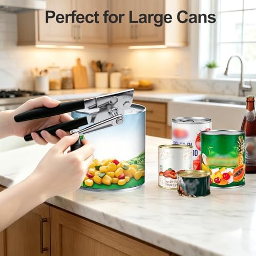 Heavy Duty Manual Can Opener, Ergonomic Long Handle for Large Cans