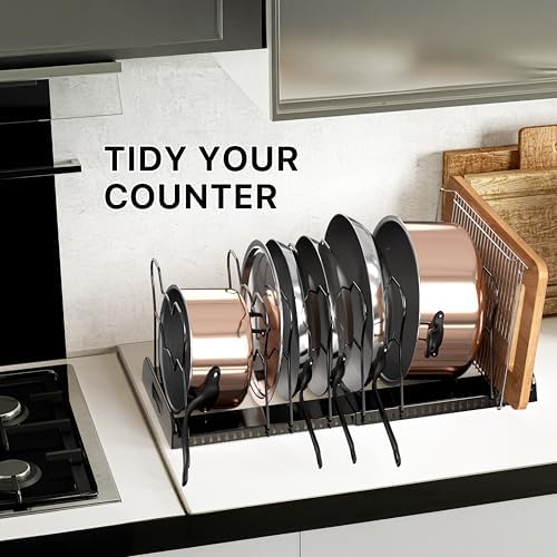 Simple Houseware Expandable Pan Rack 10 Adjustable Compartments, Black