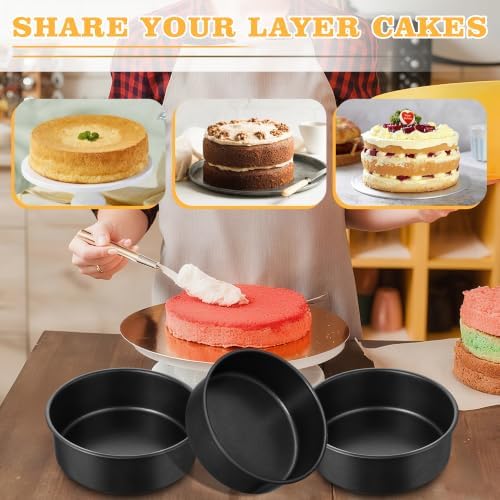 E-far 7 Inch Cake Pan, 3PCS Nonstick Stainless Steel Baking Cake Pans Tins