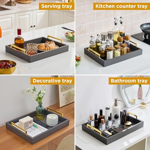 40cm x30cm Serving Trays with Handles, Grey Decorative Serving Tray, Ottoman Trays, Living Room, Bathroom, and Outdoors Decorative Trays (Charcoal)