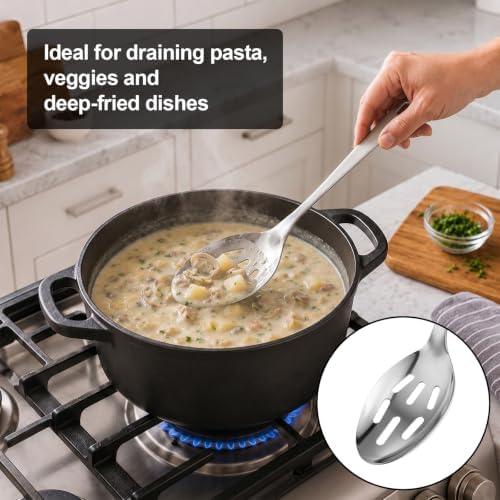 Kirecoo 2PCS Stainless Steel Serving Spoons Set, Solid & Slotted