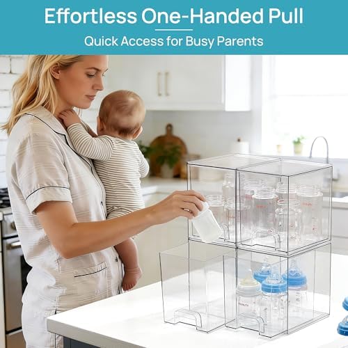 Vtopmart Clear Stackable Storage Drawers, 4 Pack Tall Plastic Organizers