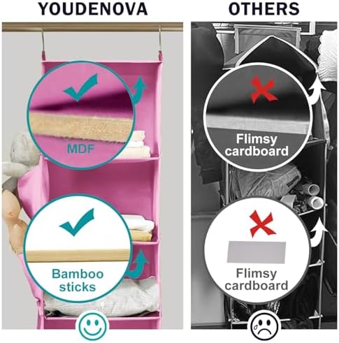 YOUDENOVA Hanging Closet Organizer and Storage, 6-Shelf, Light Pink