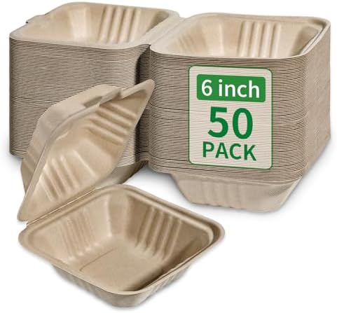 Aricsen Disposable 50 Pack 6×6 Inch Take Out Lunch Box Containers with Lids