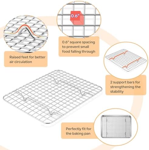 TeamFar Cookie Sheets with Cooling Racks, 2 Pans + 2 Racks, 10.5x8x1 Inch