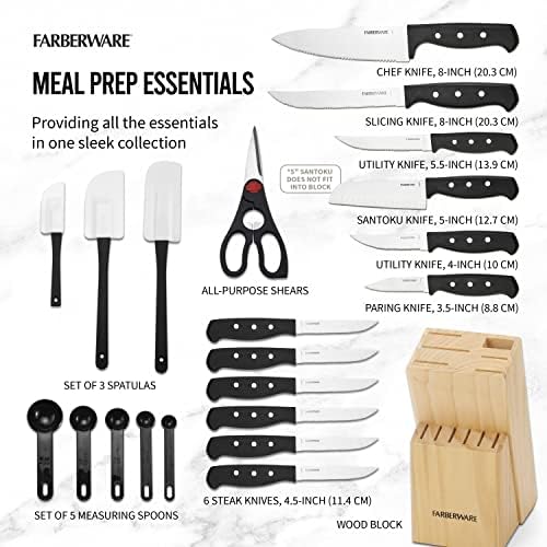 Farberware 22-Piece Kitchen Knife Block Set, High Carbon Stainless Steel