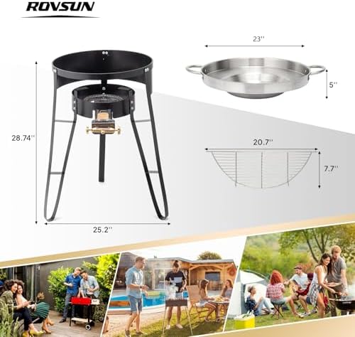 ROVSUN 23" Concave Comal Set with 80,000BTU Propane Stove, Stainless Steel Discada Disc Cooker with Burner Stand for Backyard & Outdoor Cooking, Taco Para Cocinar Carnitas Tortillas Stir Fry Wok