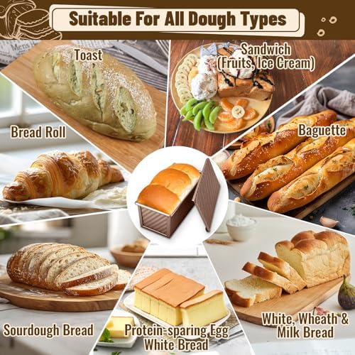 3 Pack Pullman Loaf Pans, Bread Pans with Lids, Golden