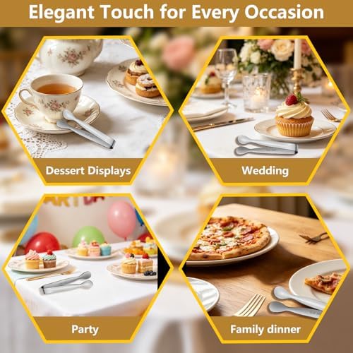 10pcs Mini Serving Tongs, 4.3" Stainless Steel Small Sugar Tongs, Ice Tongs Kitchen Mini Serving Tongs for Serving Food, Ice, Sugar Cube, Salad, Coffee Bar, Tea Party, Desserts Party (Silver)