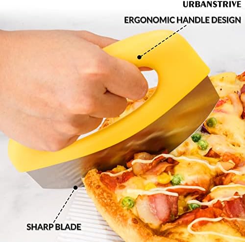 Urbanstrive Heavy Duty Stainless Steel Pizza Cutter with Cover, Super Sharp Blade Pizza Knife Pizza Cutter Rocker, Perfect Kitchen Gadgets for Pizza Cutting Home Essentials (Yellow)