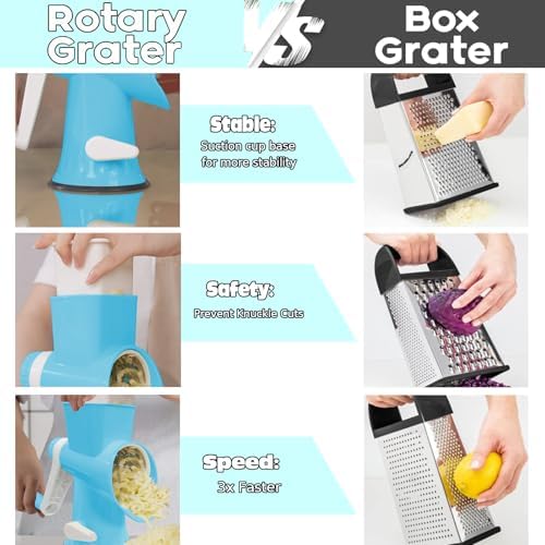 Cheese Grater with Handle,Multifunctional Rotary Cheese Grater