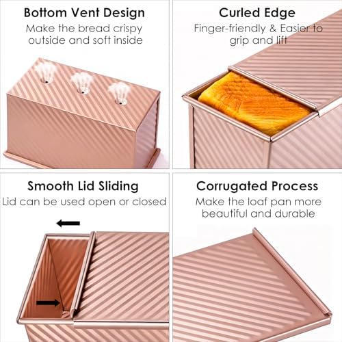 【6 Bonus Tools】2.2lb Pullman Loaf Pan with Lids,Premium Non-Stick Sandwich Bread Loaf Pan with Lid for Homemade Bread, Carbon Steel Corrugated Bread Toast Box Mold with Cover for Sourdough Loaf Pan
