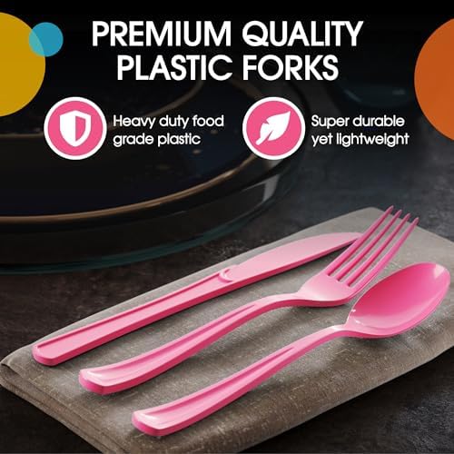 Party Solids Hot Pink Plastic Silverware 150 Pcs Hot Pink Cutlery Set