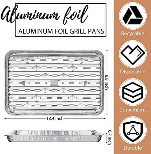 50 Pack Aluminum Grill Pans 9x13 Inch, Broiler Pans for Oven, Disposable Aluminum Grill Liners with Holes with Ribbed Bottom Surface for BBQ Foil Drip Roast Trays