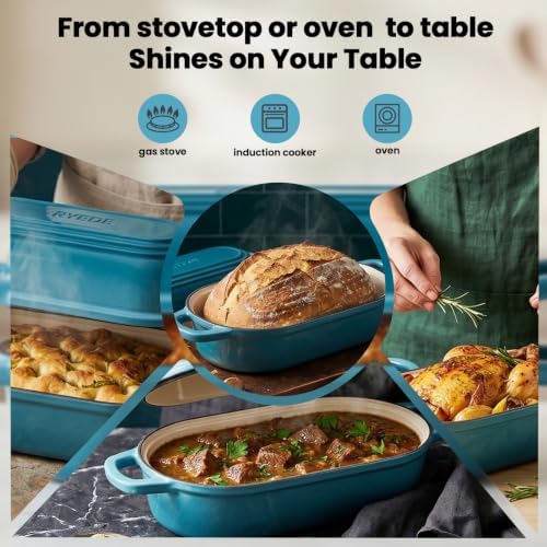 Oval Dutch Oven for Bread Baking,Enameled Cast Iron Bread Pan(4.1QT,Blue)