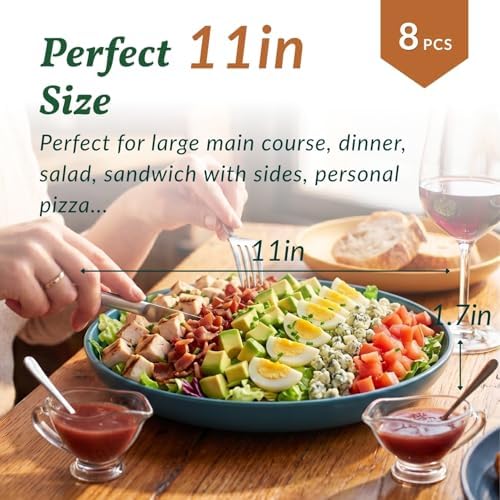 Homienly Deep Dinner Plates Set of 8 Alternative for Plastic Plates Microwave and Dishwasher Safe Wheat Straw Plates for Kitchen Unbreakable Salad Plate with 4 Colors (Colorful, 11 inch)