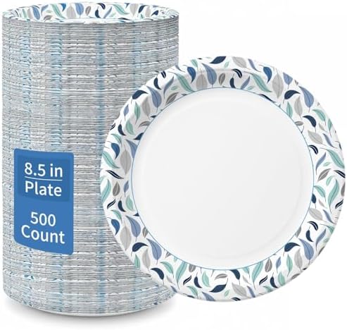 OuMuaMua 8.5 Inch Paper Plates, 500 Count Disposable Paper Plates