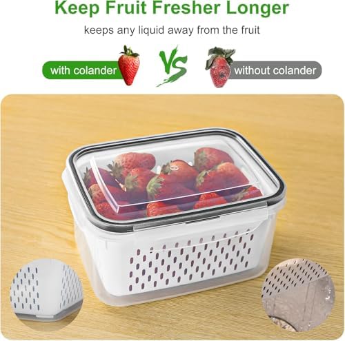5 PCS Large Fruit storage Containers for Fridge with Colanders and Choppers