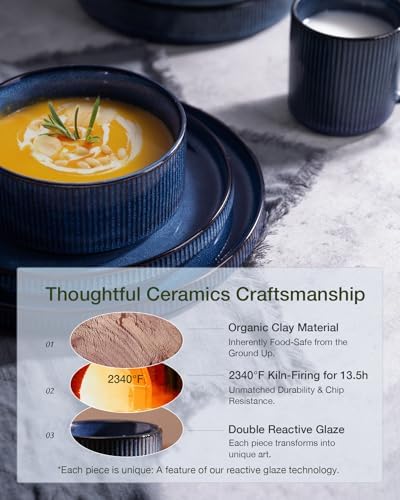 Famiware Star Stoneware Dinnerware Set, Reactive Glaze Plates & Bowls for 4