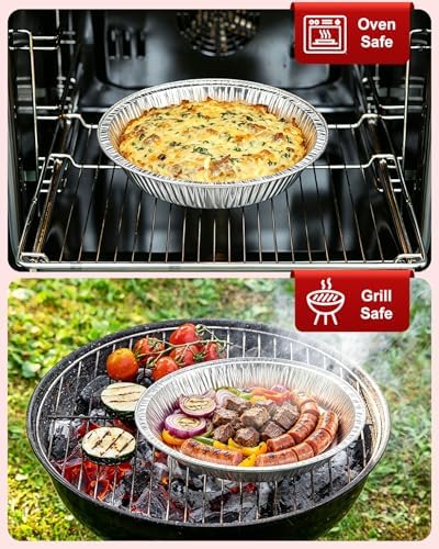 60 Pack 9 Inch Disposable Aluminum Pie Pans - Round Foil Pie Tins, Foil Plates, Takeout Food Containers for Tart Baking, Cooking, Reheating, Roasting