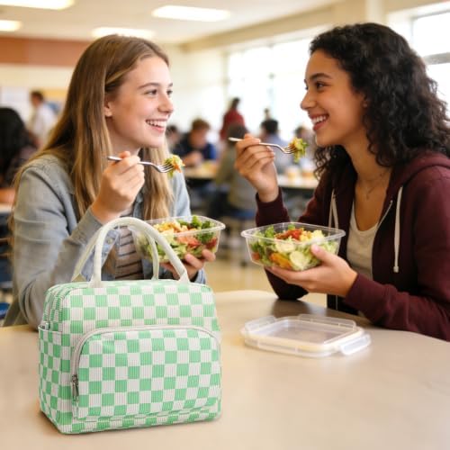 GASSDA Lunch Box for Women Insulated Lunch Bag Women Adult Cute Lunch Bags Reusable Lunchbox Cooler Tote Bag for Work Picnic (Green Plaid)