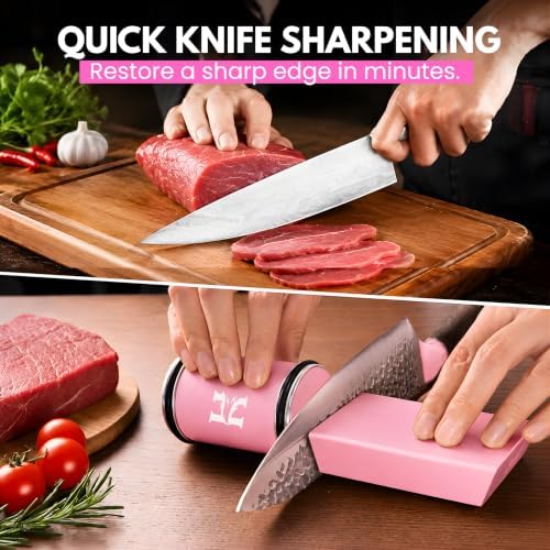 Rolling Knife Sharpener Kit with Diamond & Ceramic Disc, Classic Kit (PINK)