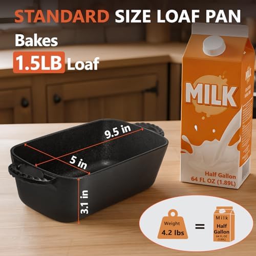 Cast Iron Loaf Pan 9.5x5 Inch, Pre-Seasoned Bread Baking Pan